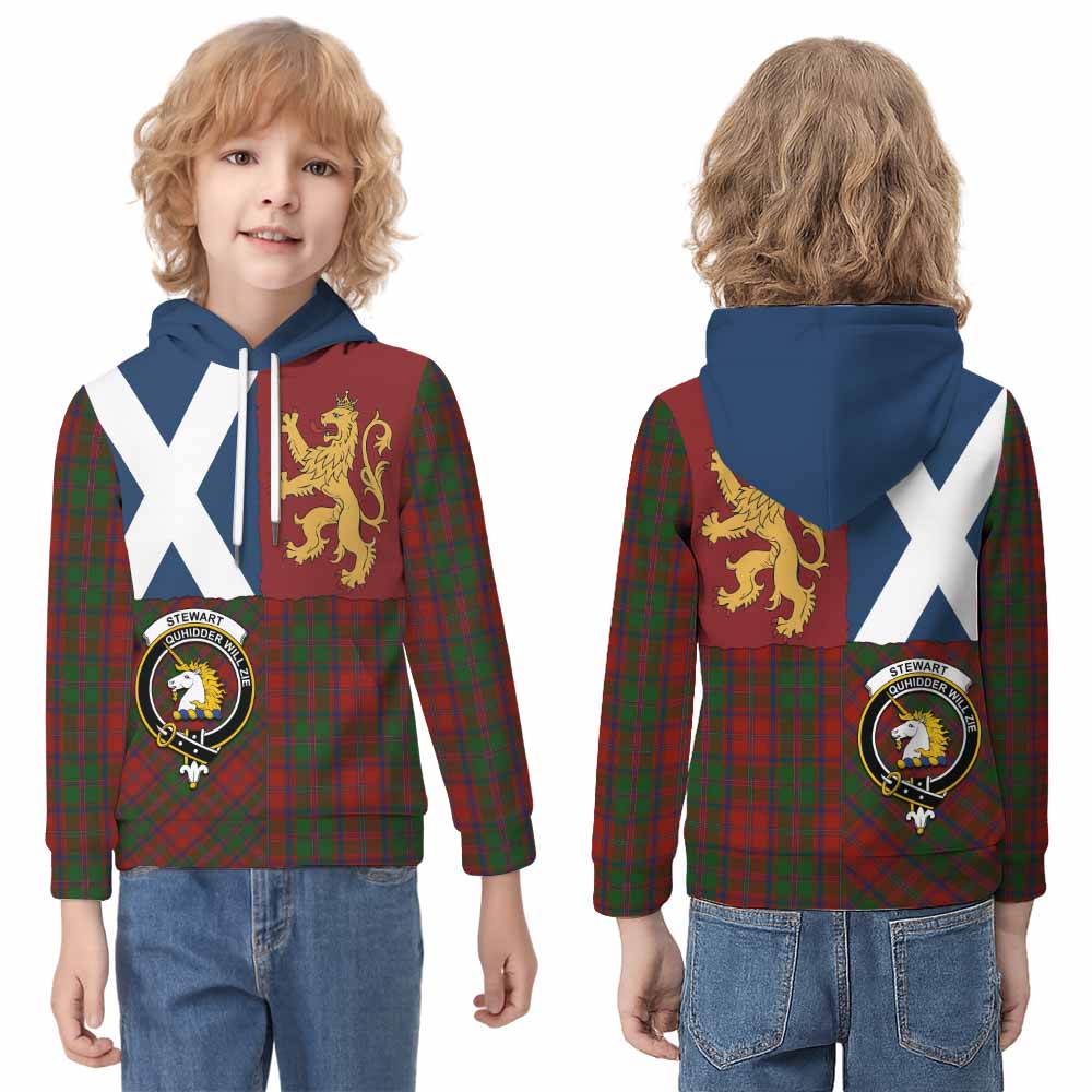Stewart (Stuart) of Appin Crest Tartan Kid Hoodie with Lion Rampant Saltire Style - Tartan Vibes Clothing