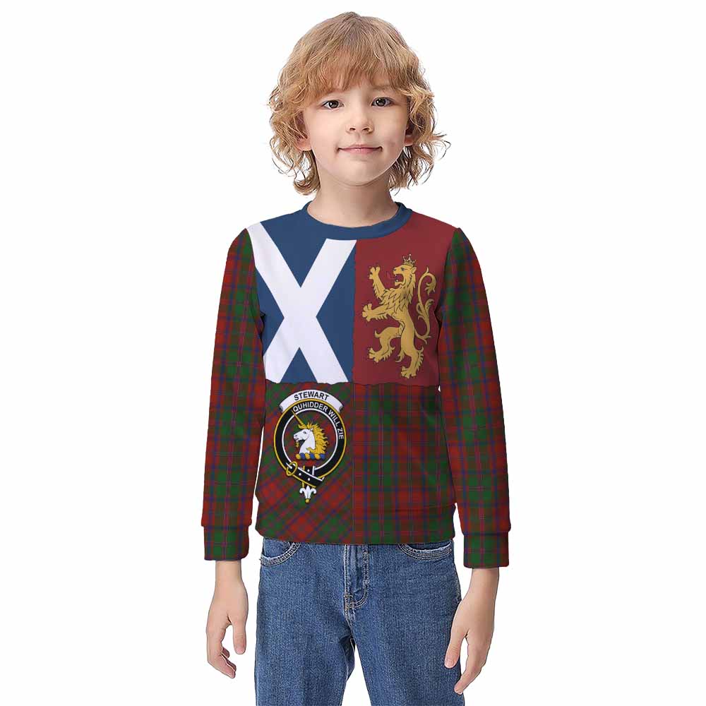 Stewart (Stuart) of Appin Crest Tartan Kid Knitted Sweatshirt with Lion Rampant Saltire Style - Tartan Vibes Clothing