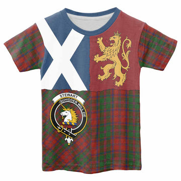 Stewart (Stuart) of Appin Crest Tartan Kid T-shirt with Lion Rampant Saltire Style - Tartan Vibes Clothing