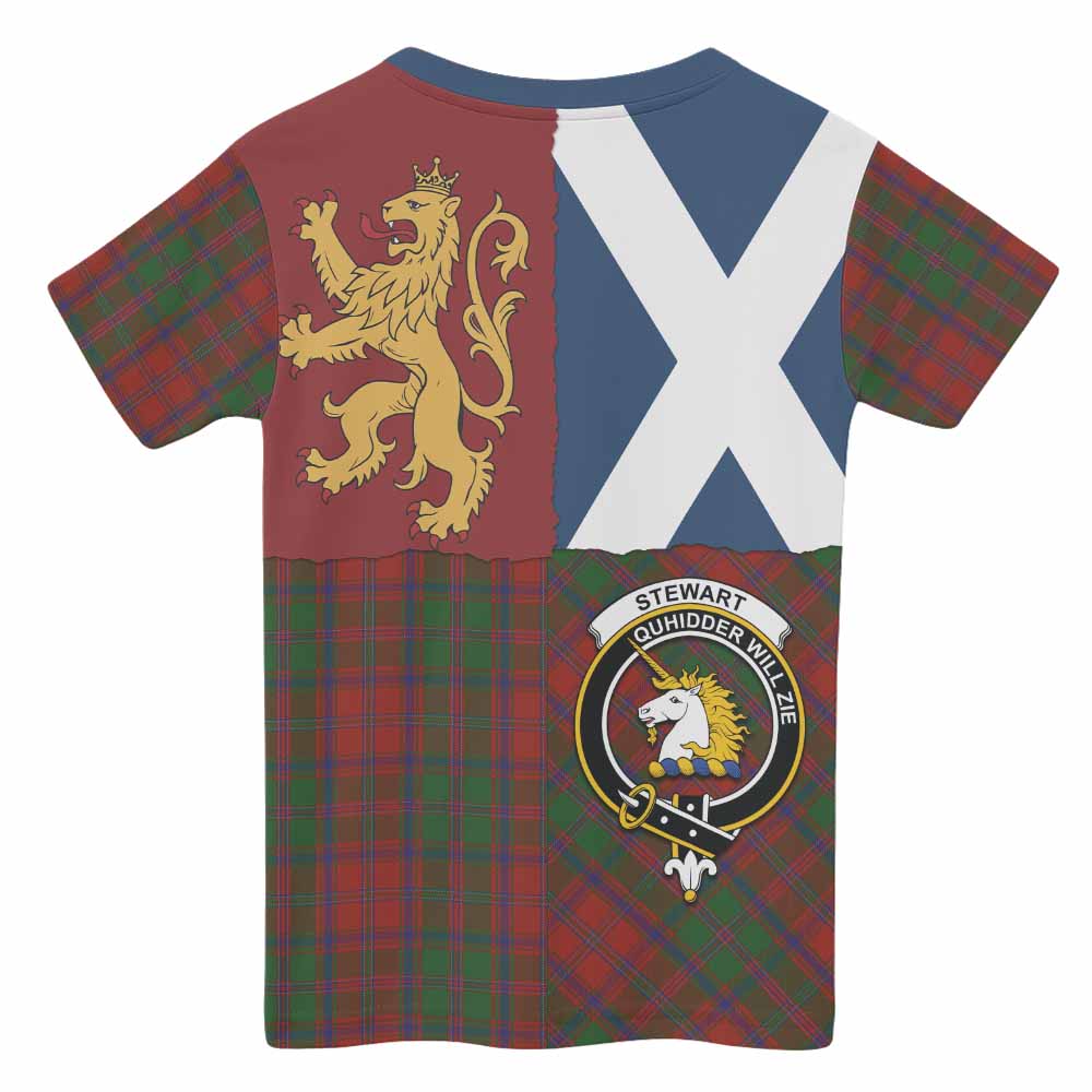 Stewart (Stuart) of Appin Crest Tartan Kid T-shirt with Lion Rampant Saltire Style - Tartan Vibes Clothing