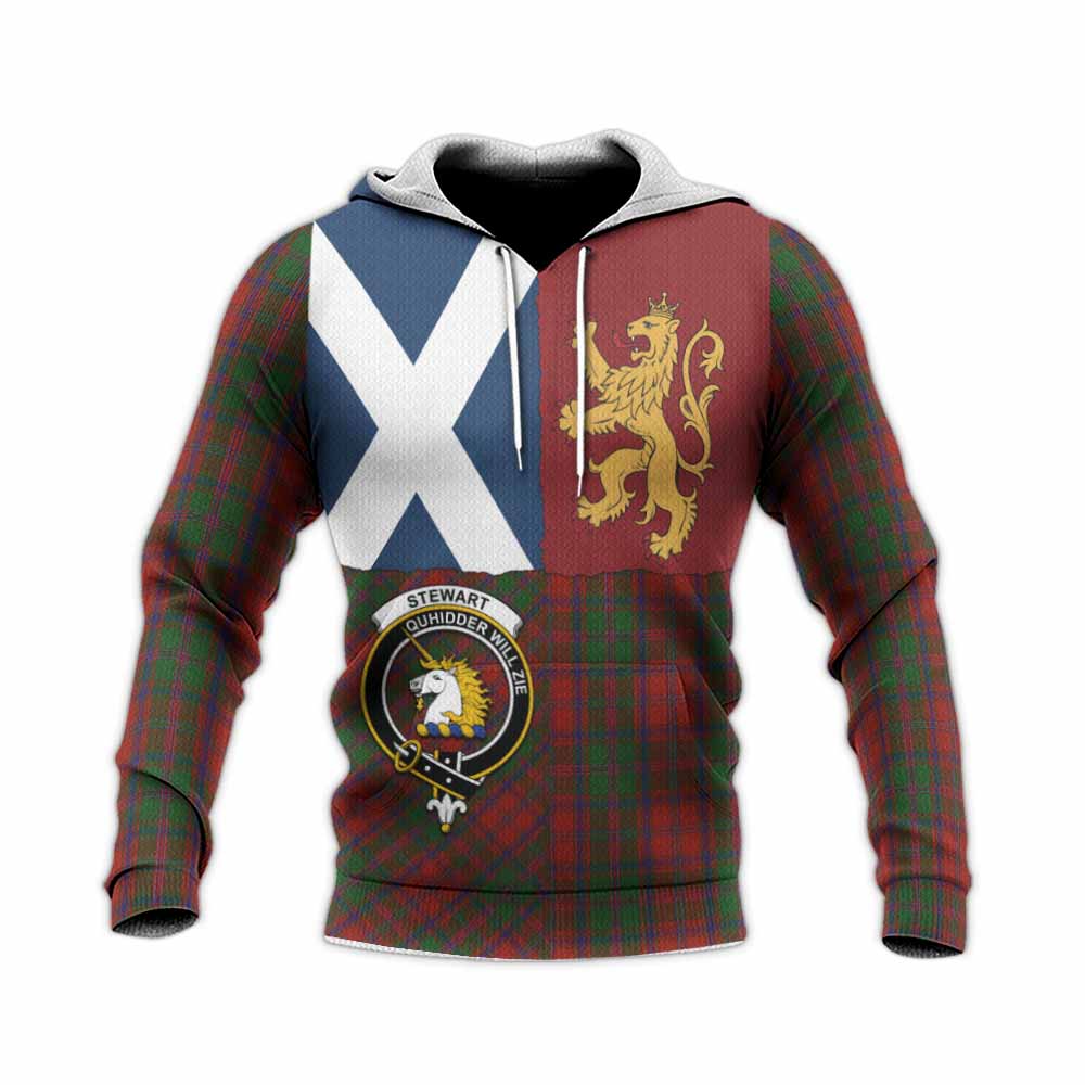 Stewart (Stuart) of Appin Crest Tartan Knitted Hoodie with Lion Rampant Saltire Style
