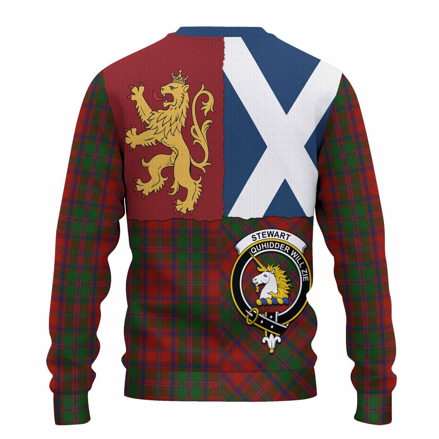 Stewart (Stuart) of Appin Crest Tartan Knitted Sweater with Lion Rampant Saltire Style
