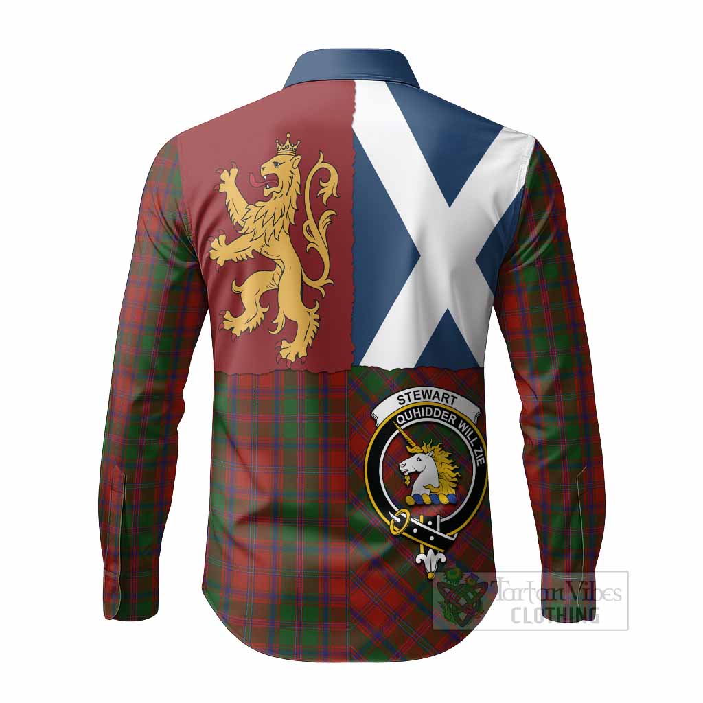 Stewart (Stuart) of Appin Crest Tartan Long Sleeve Button Shirts with Lion Rampant Saltire Style