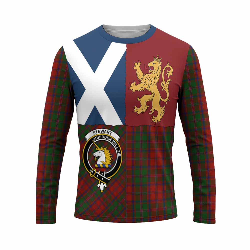 Stewart (Stuart) of Appin Crest Tartan Long Sleeve T-Shirt with Lion Rampant Saltire Style