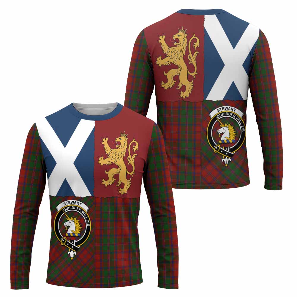 Stewart (Stuart) of Appin Crest Tartan Long Sleeve T-Shirt with Lion Rampant Saltire Style