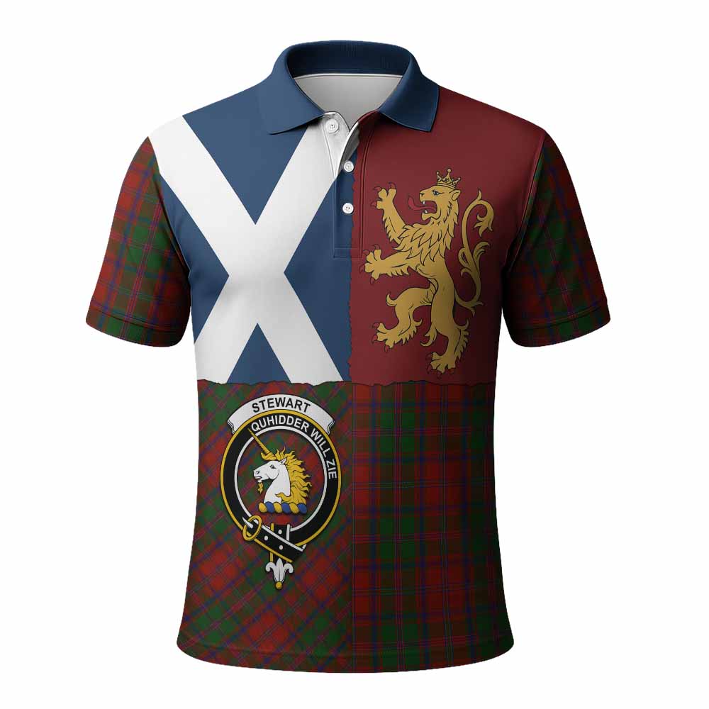 Stewart (Stuart) of Appin Crest Tartan Polo Shirt with Lion Rampant Saltire Style
