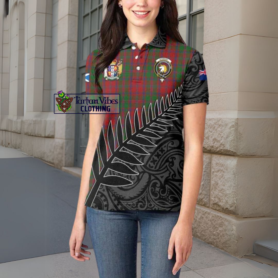 Stewart (Stuart) of Appin Crest Tartan Women's Polo Shirt with New Zealand Silver Fern Half Style