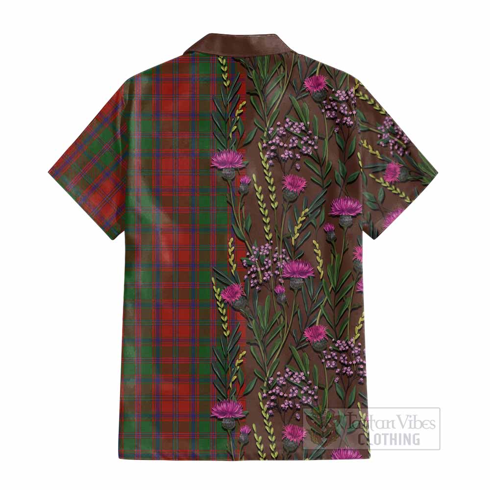 Stewart (Stuart) of Appin Family Crest Tartan Cotton Hawaiian Shirt Scottish Thistle Flower Pattern Half Style - Tartan Vibes Clothing