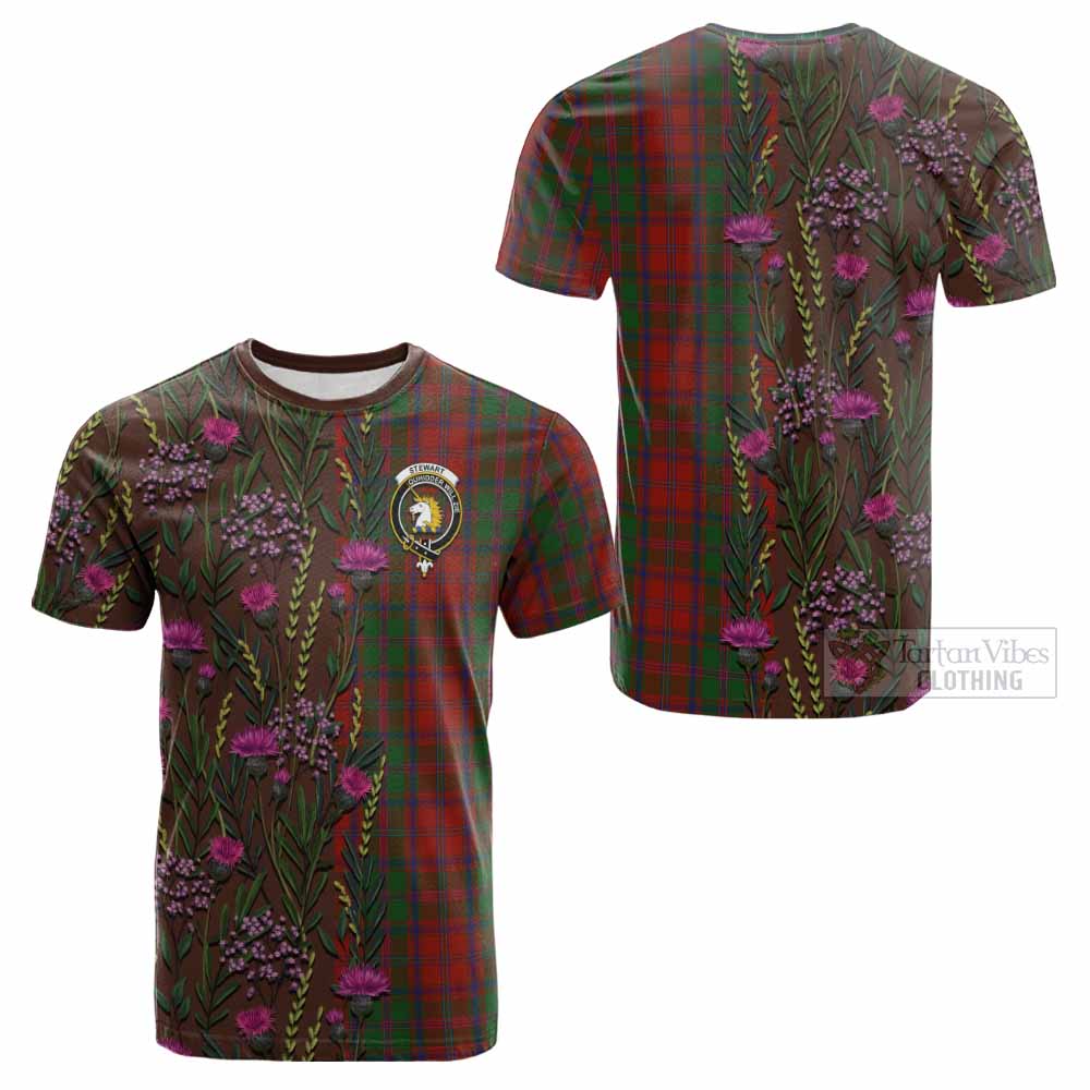 Stewart (Stuart) of Appin Family Crest Tartan Cotton T-shirt Scottish Thistle Flower Pattern Half Style - Tartan Vibes Clothing