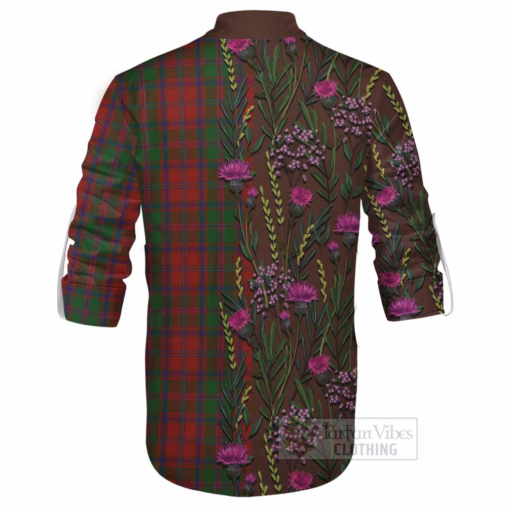 Stewart (Stuart) of Appin Family Crest Tartan Ghillie Shirt Scottish Thistle Flower Pattern Half Style - Tartan Vibes Clothing