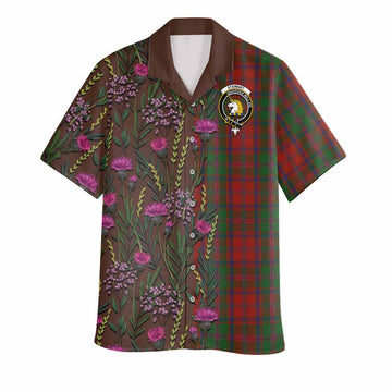 Stewart (Stuart) of Appin Family Crest Tartan Hawaiian Shirt Scottish Thistle Flower Pattern Half Style