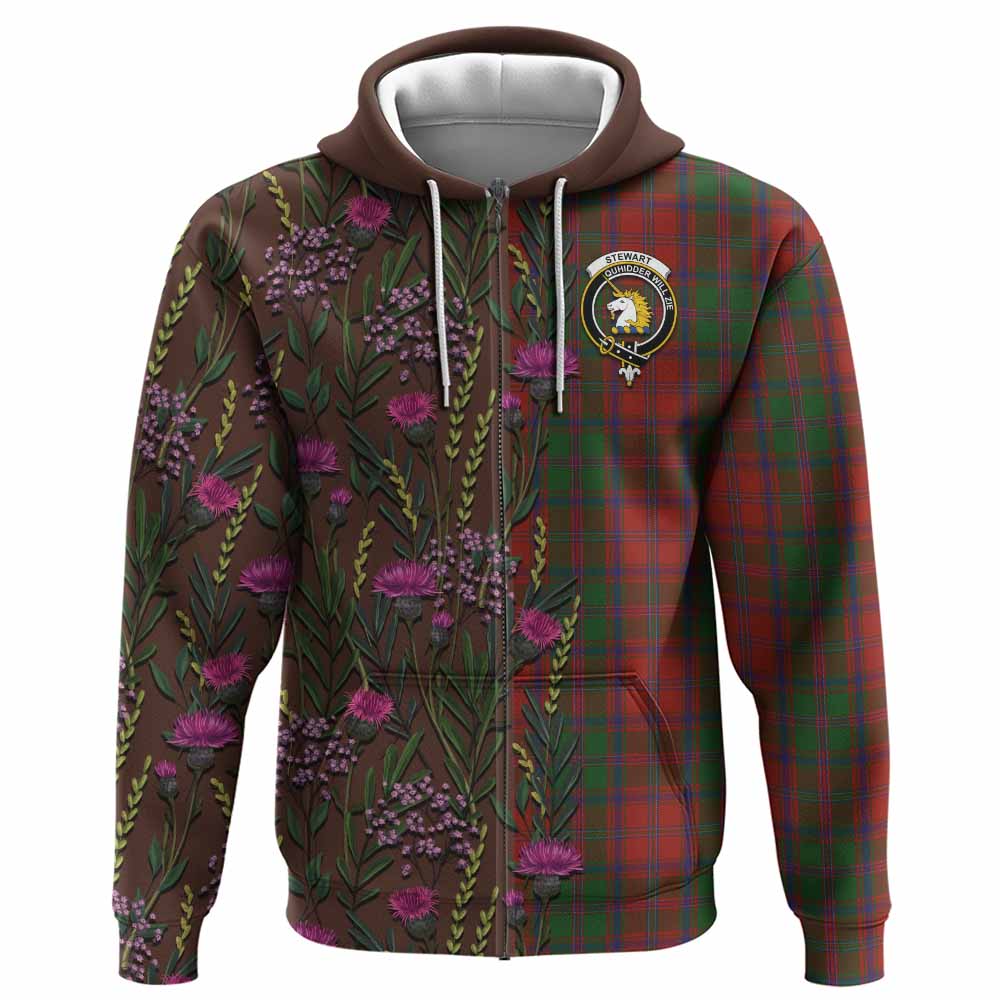 Stewart (Stuart) of Appin Family Crest Tartan Hoodie Scottish Thistle Flower Pattern Half Style - Tartan Vibes Clothing