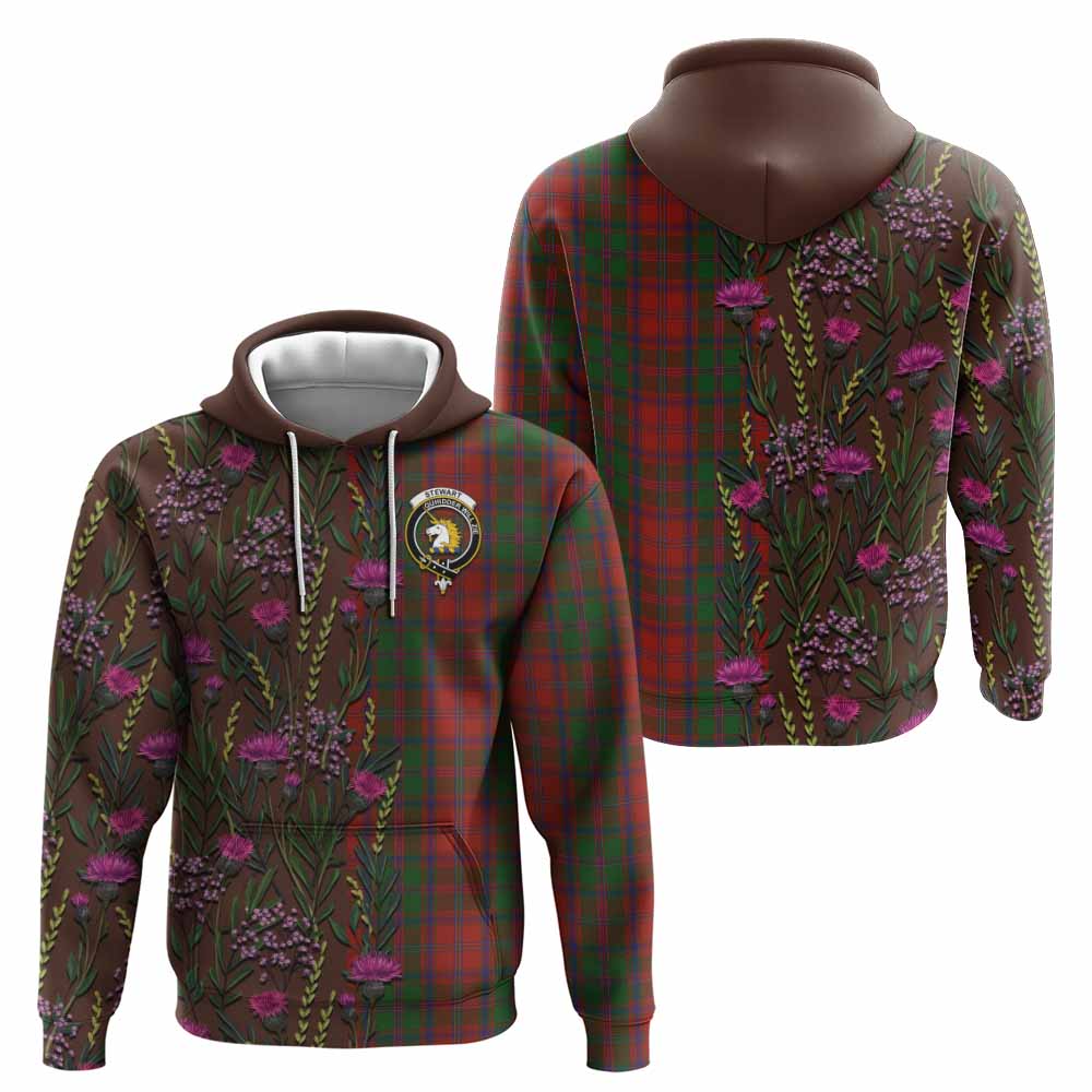 Stewart (Stuart) of Appin Family Crest Tartan Hoodie Scottish Thistle Flower Pattern Half Style - Tartan Vibes Clothing