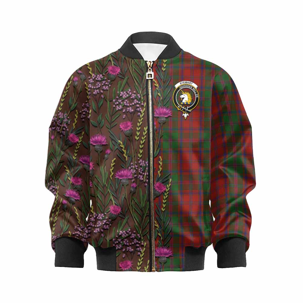 Stewart (Stuart) of Appin Family Crest Tartan Kid Bomber Jacket Scottish Thistle Flower Pattern Half Style - Tartan Vibes Clothing