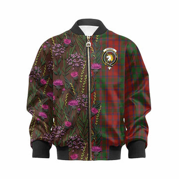 Stewart (Stuart) of Appin Family Crest Tartan Kid Bomber Jacket Scottish Thistle Flower Pattern Half Style - Tartan Vibes Clothing