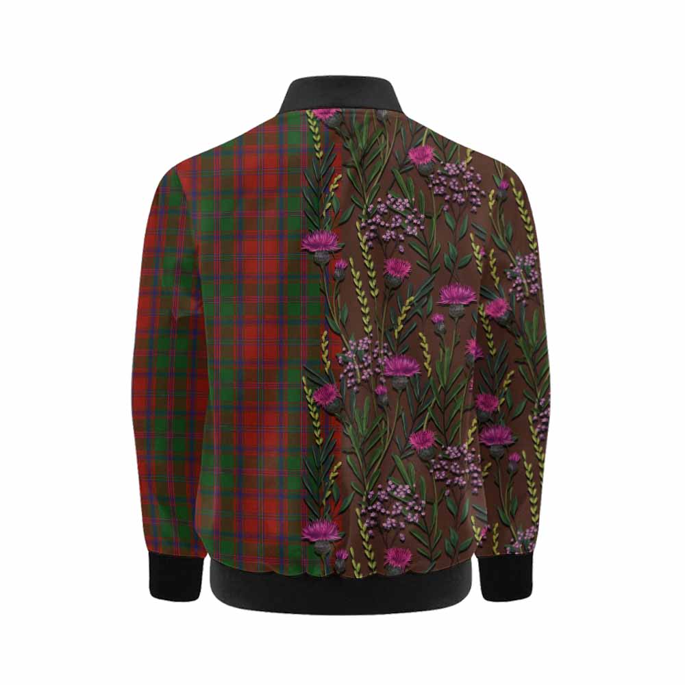 Stewart (Stuart) of Appin Family Crest Tartan Kid Bomber Jacket Scottish Thistle Flower Pattern Half Style - Tartan Vibes Clothing