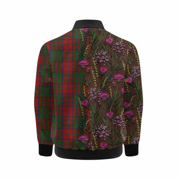 Stewart (Stuart) of Appin Family Crest Tartan Kid Bomber Jacket Scottish Thistle Flower Pattern Half Style - Tartan Vibes Clothing