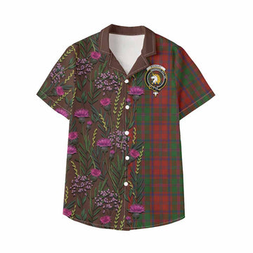 Stewart (Stuart) of Appin Family Crest Tartan Kid Hawaiian Shirt Scottish Thistle Flower Pattern Half Style - Tartan Vibes Clothing
