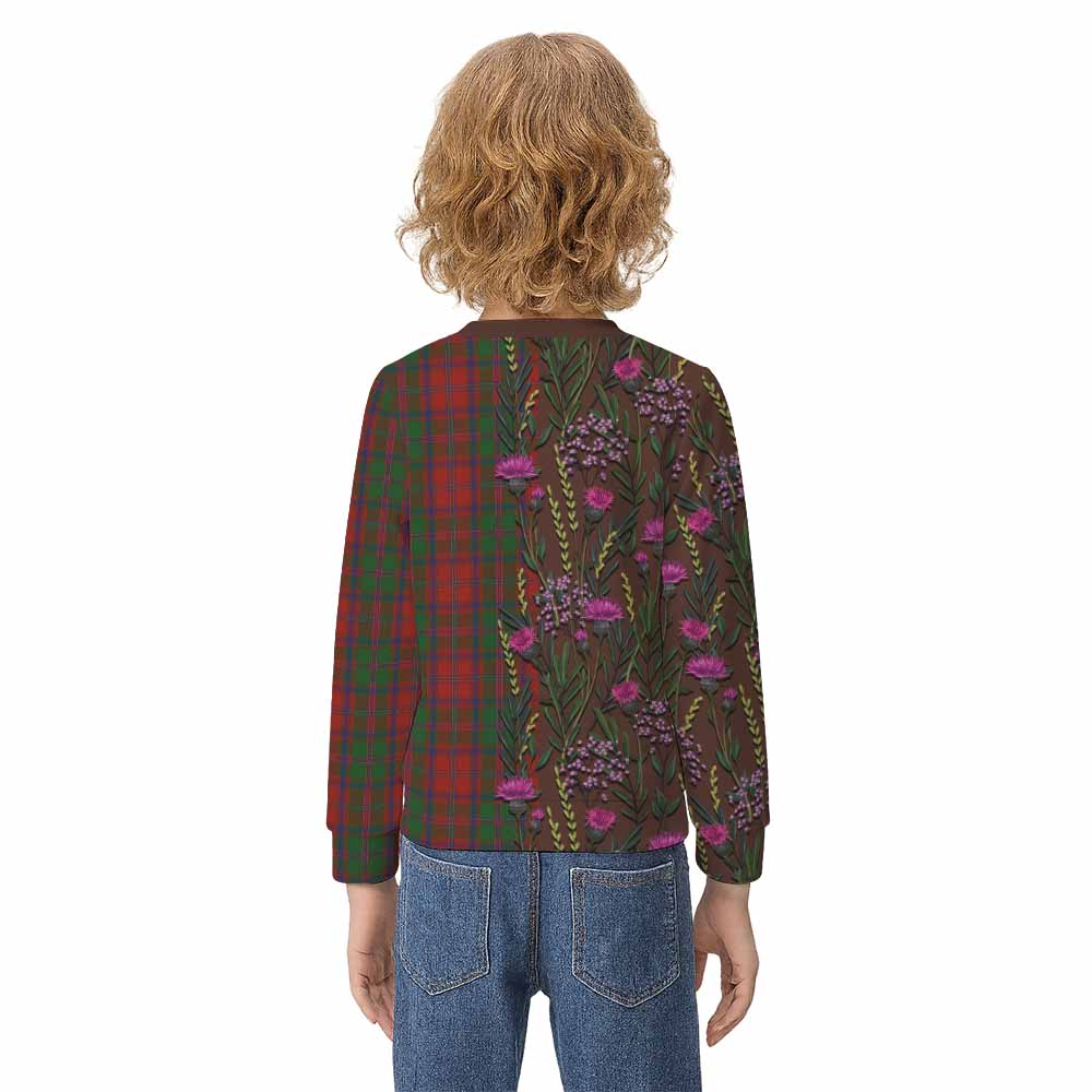 Stewart (Stuart) of Appin Family Crest Tartan Kid Knitted Sweatshirt Scottish Thistle Flower Pattern Half Style - Tartan Vibes Clothing