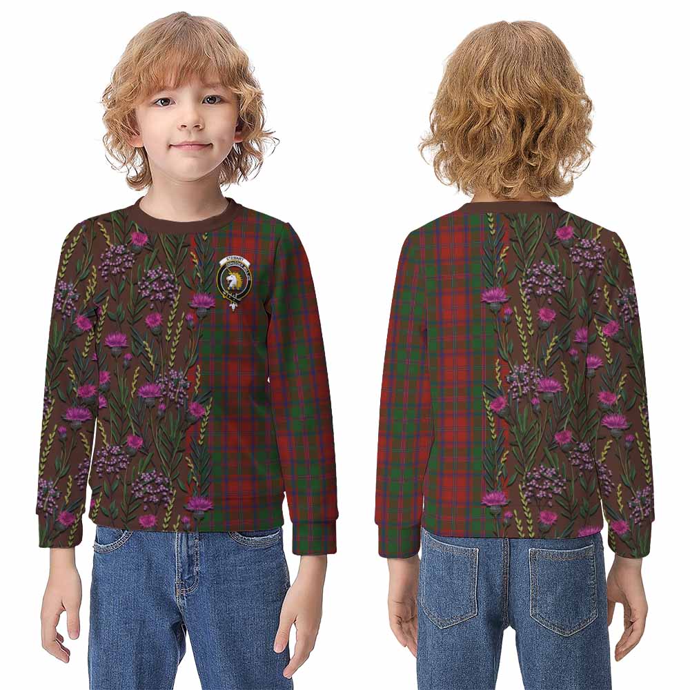 Stewart (Stuart) of Appin Family Crest Tartan Kid Knitted Sweatshirt Scottish Thistle Flower Pattern Half Style - Tartan Vibes Clothing