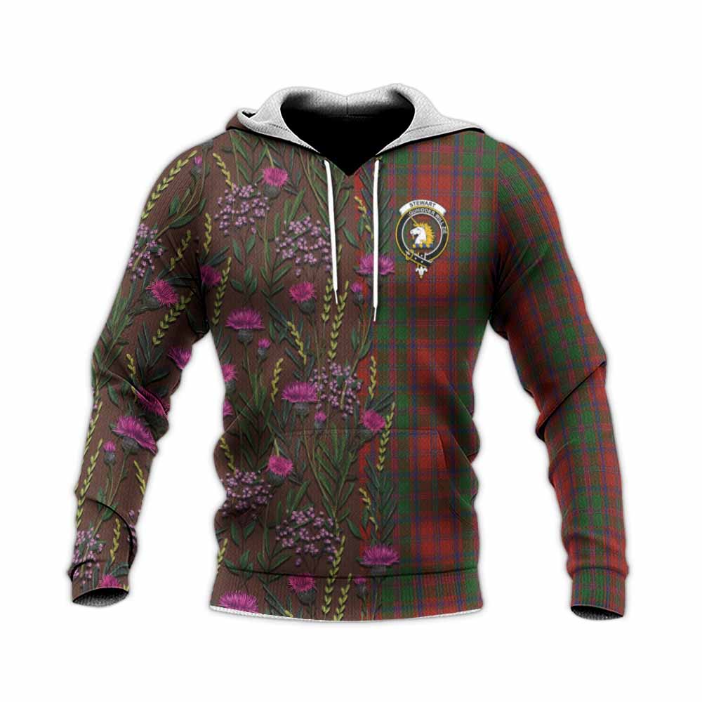 Stewart (Stuart) of Appin Family Crest Tartan Knitted Hoodie Scottish Thistle Flower Pattern Half Style - Tartan Vibes Clothing