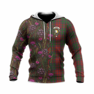 Stewart (Stuart) of Appin Family Crest Tartan Knitted Hoodie Scottish Thistle Flower Pattern Half Style