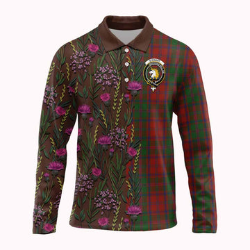 Stewart (Stuart) of Appin Family Crest Tartan Long Sleeve Polo Shirt Scottish Thistle Flower Pattern Half Style