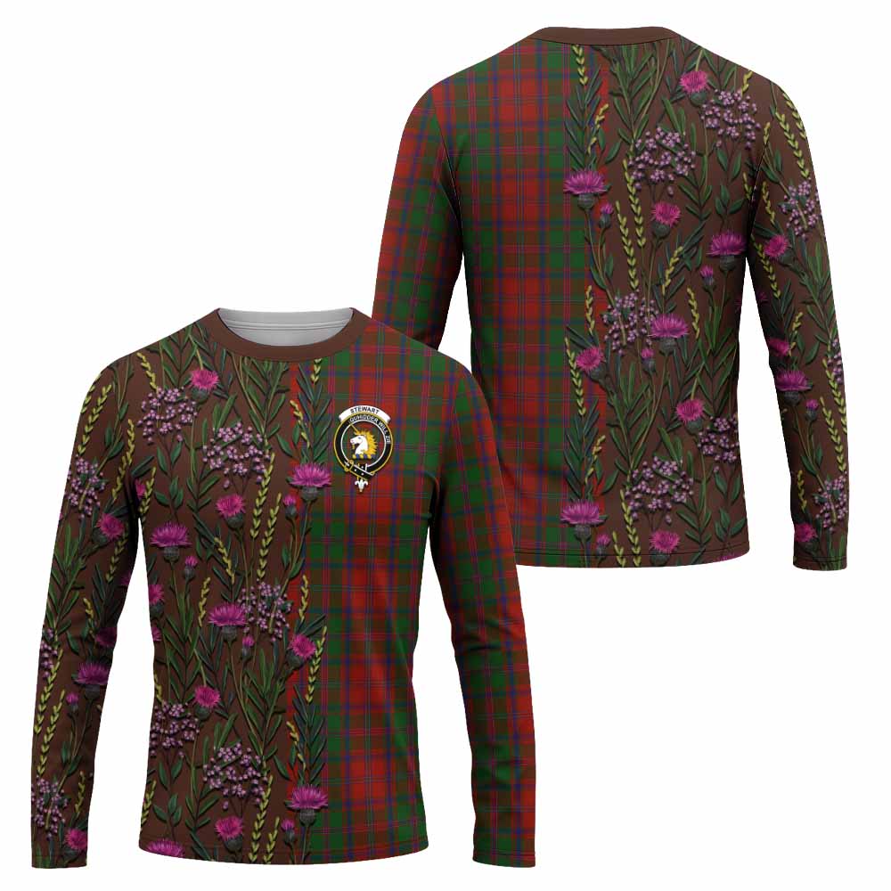 Stewart (Stuart) of Appin Family Crest Tartan Long Sleeve T-Shirt Scottish Thistle Flower Pattern Half Style - Tartan Vibes Clothing
