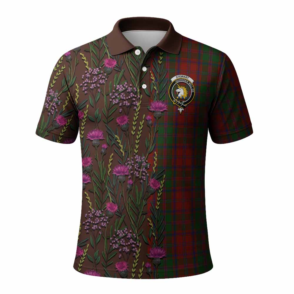 Stewart (Stuart) of Appin Family Crest Tartan Polo Shirt Scottish Thistle Flower Pattern Half Style - Tartan Vibes Clothing