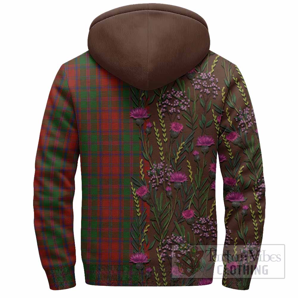 Stewart (Stuart) of Appin Family Crest Tartan Sherpa Hoodie Scottish Thistle Flower Pattern Half Style - Tartan Vibes Clothing
