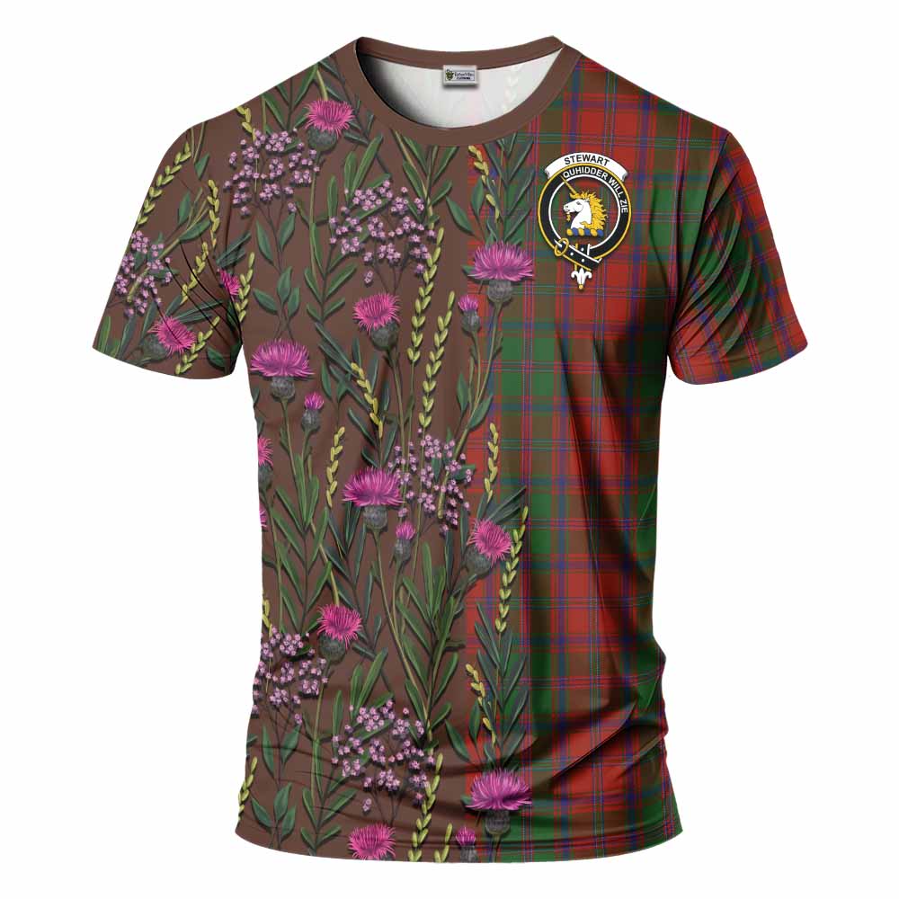 Stewart (Stuart) of Appin Family Crest Tartan T-Shirt Scottish Thistle Flower Pattern Half Style - Tartan Vibes Clothing