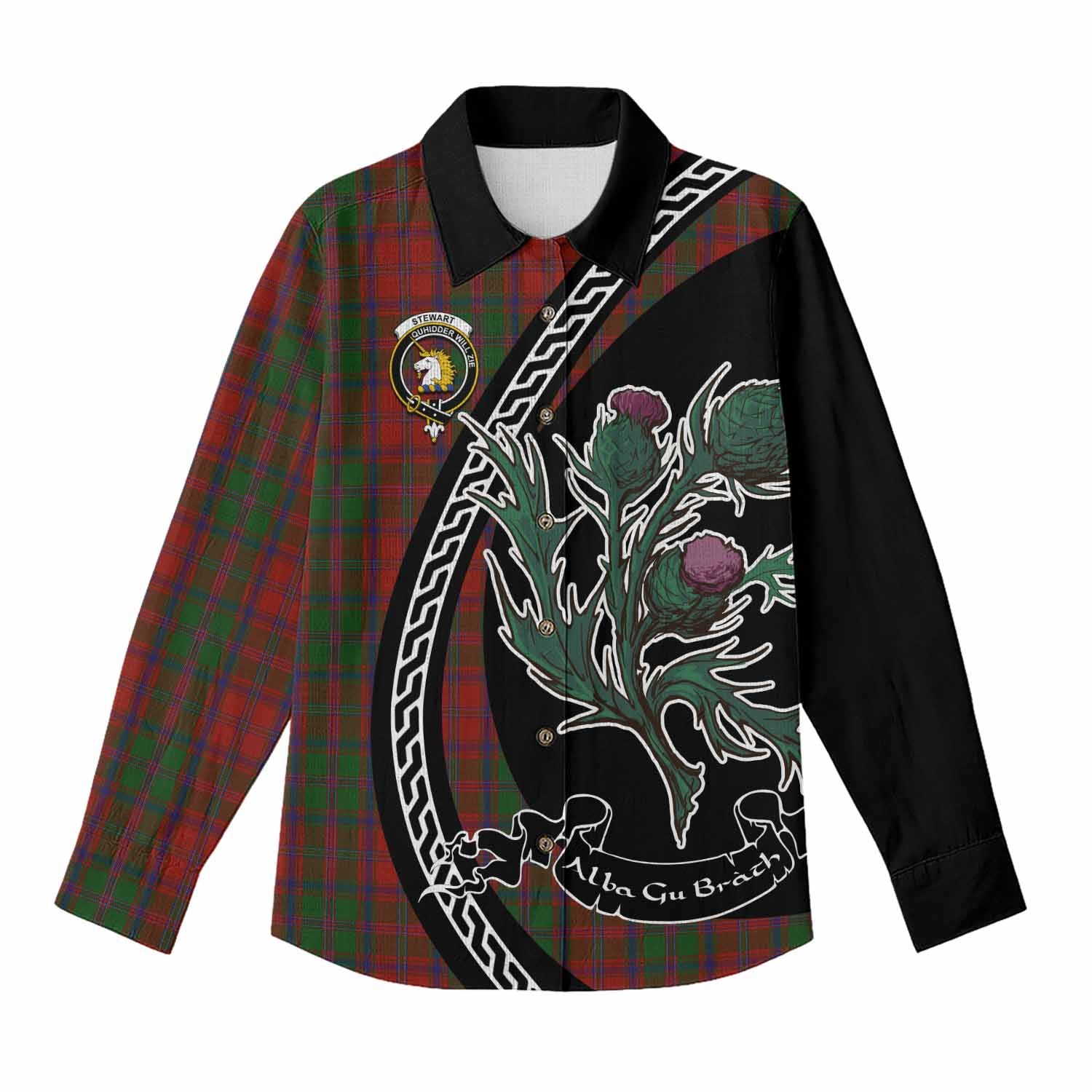 Stewart (Stuart) of Appin Family Crest Tartan Women Casual Shirt Alba Thistle Inspired - Tartan Vibes Clothing
