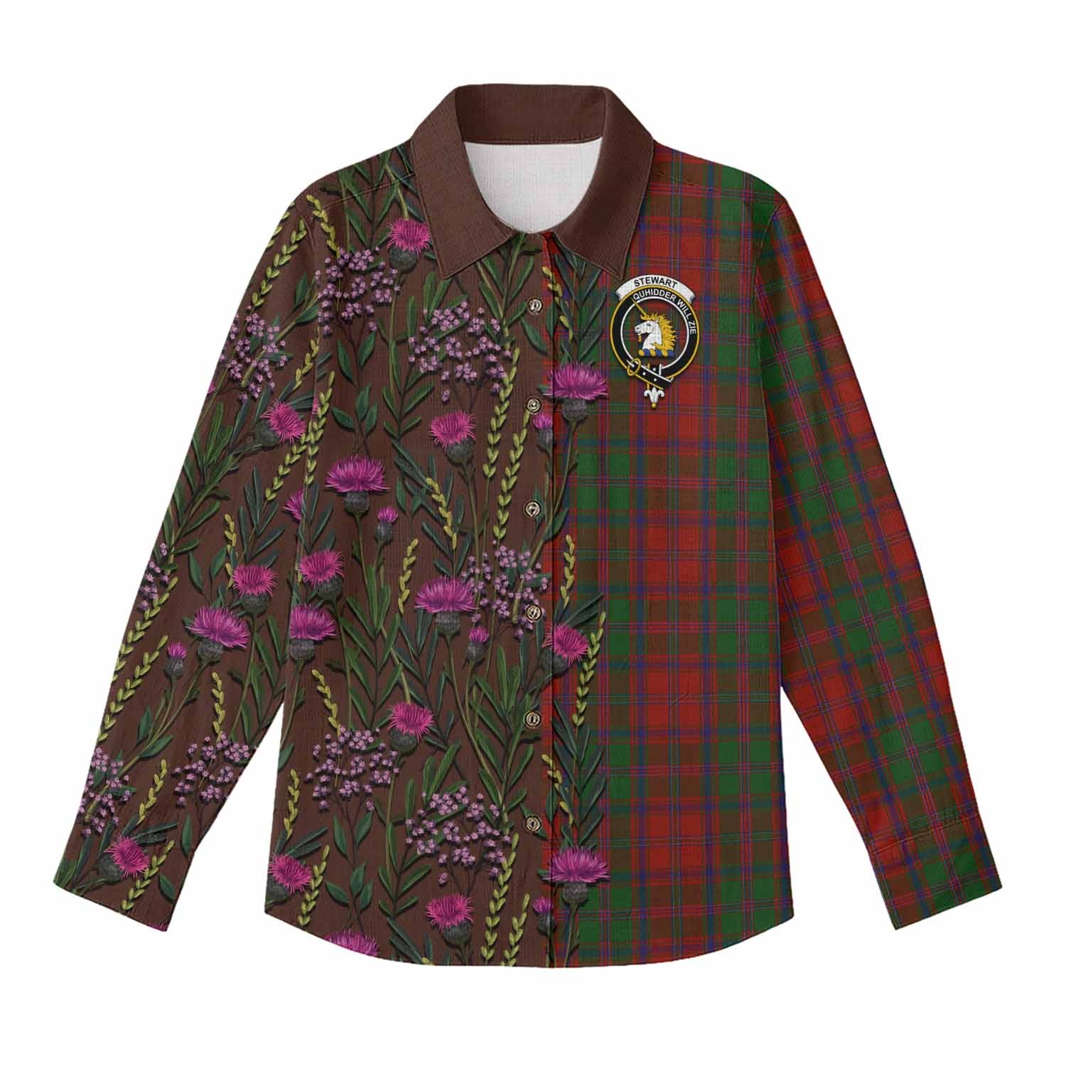 Stewart (Stuart) of Appin Family Crest Tartan Women Casual Shirt Scottish Thistle Flower Pattern Half Style - Tartan Vibes Clothing