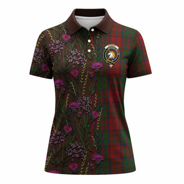 Stewart (Stuart) of Appin Family Crest Tartan Women Polo Shirt Scottish Thistle Flower Pattern Half Style