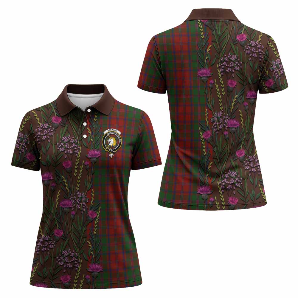 Stewart (Stuart) of Appin Family Crest Tartan Women Polo Shirt Scottish Thistle Flower Pattern Half Style - Tartan Vibes Clothing