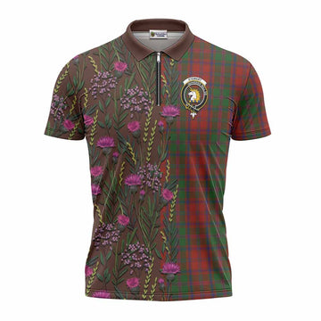 Stewart (Stuart) of Appin Family Crest Tartan Zipper Polo Shirt Scottish Thistle Flower Pattern Half Style