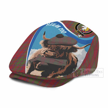 Stewart (Stuart) of Appin Scottish Heilan Coo Tartan Crest Flat Cap, Jeff Cap