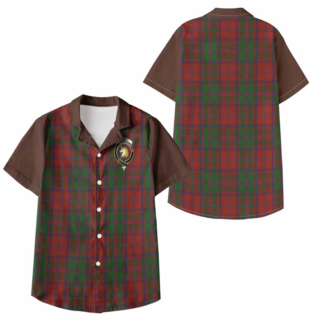Stewart (Stuart) of Appin Tartan Accent Kid Hawaiian Shirt with Family Crest