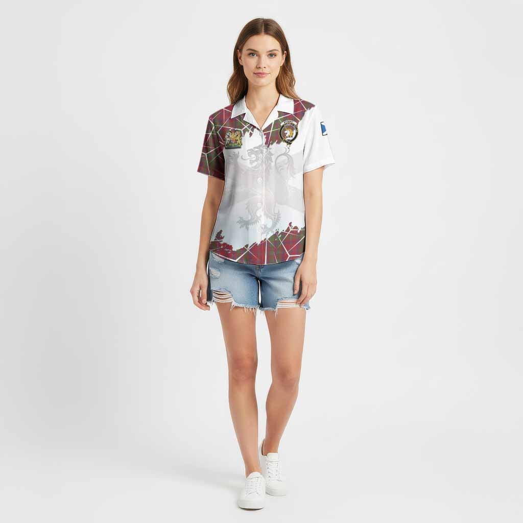 Stewart (Stuart) of Appin Tartan Cotton Hawaiian Shirt with Family Crest and Lion Rampant Grunge Style