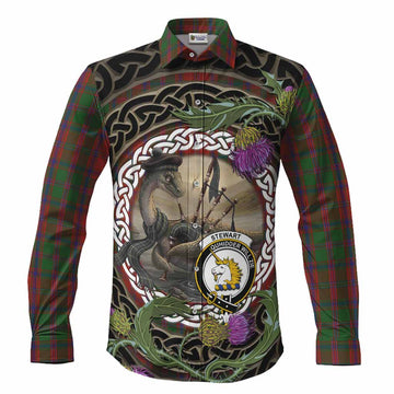 Stewart (Stuart) of Appin Tartan Crest Bagpipe Nessie Long Sleeve Button Shirts Scottish Loch Ness Monster Celtic Thistle