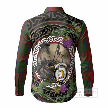 Stewart (Stuart) of Appin Tartan Crest Bagpipe Nessie Long Sleeve Button Shirts Scottish Loch Ness Monster Celtic Thistle