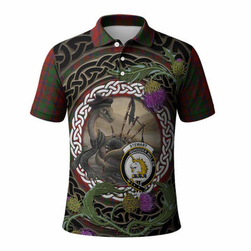 Stewart (Stuart) of Appin Tartan Crest Bagpipe Nessie Polo Shirt Scottish Loch Ness Monster Celtic Thistle