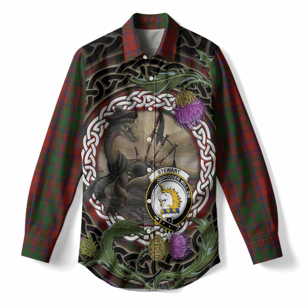 Stewart (Stuart) of Appin Tartan Crest Bagpipe Nessie Women Casual Shirt Scottish Loch Ness Monster Celtic Thistle
