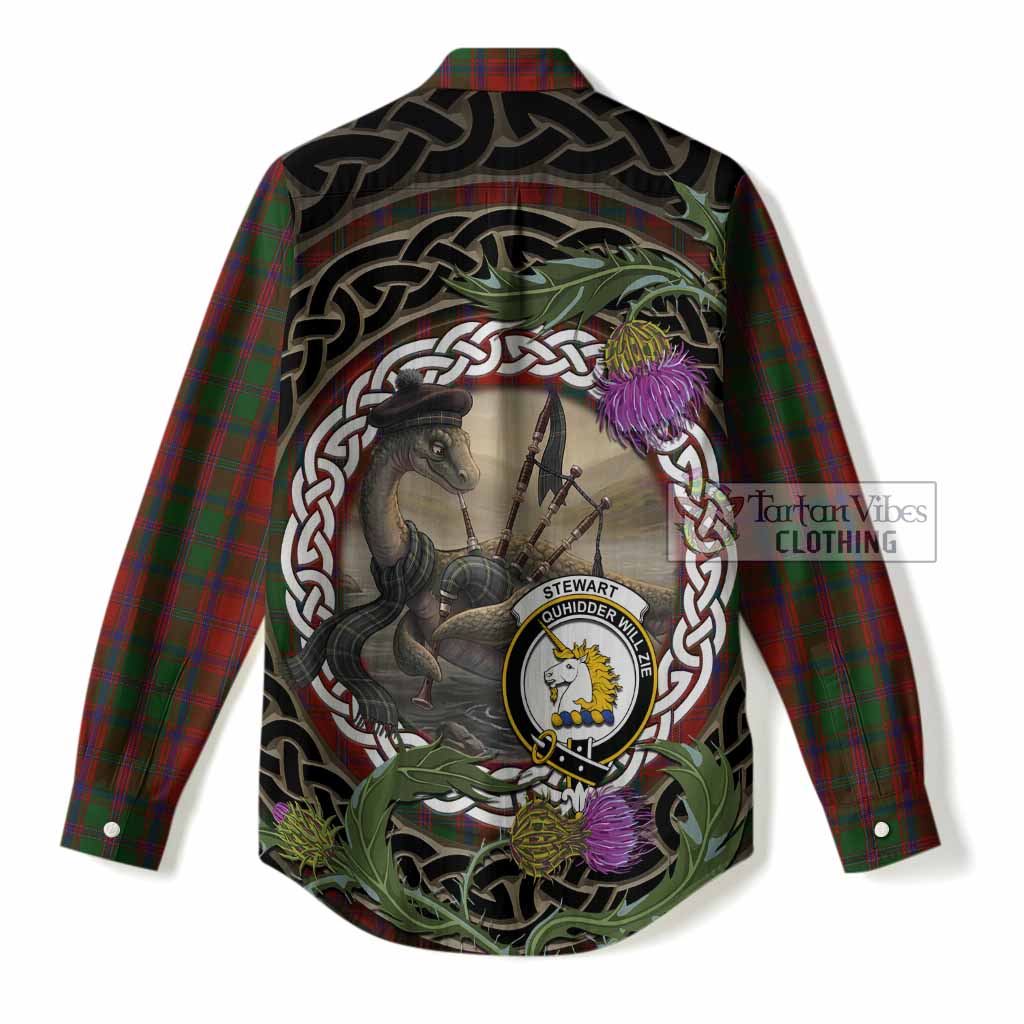 Stewart (Stuart) of Appin Tartan Crest Bagpipe Nessie Women Casual Shirt Scottish Loch Ness Monster Celtic Thistle