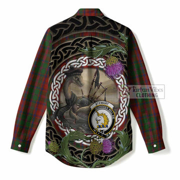 Stewart (Stuart) of Appin Tartan Crest Bagpipe Nessie Women Casual Shirt Scottish Loch Ness Monster Celtic Thistle