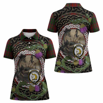 Stewart (Stuart) of Appin Tartan Crest Bagpipe Nessie Women Polo Shirt Scottish Loch Ness Monster Celtic Thistle