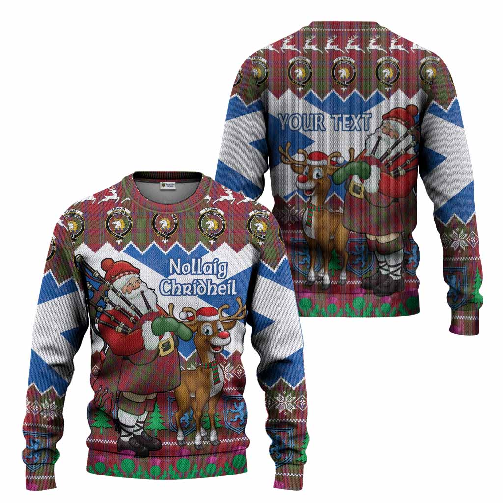 Stewart (Stuart) of Appin Tartan Crest Christmas Christmas Ugly Sweater Scotland Santa With Bagpipes Cute Reindeer