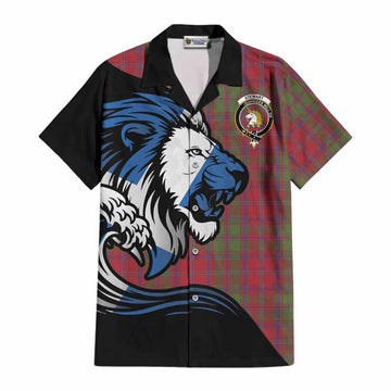 Stewart (Stuart) of Appin Tartan Crest Cotton Hawaiian Shirt Scottish Golden Lions Wave Flow