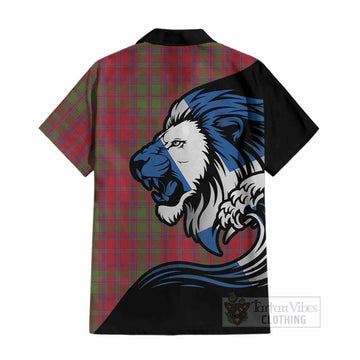 Stewart (Stuart) of Appin Tartan Crest Cotton Hawaiian Shirt Scottish Golden Lions Wave Flow