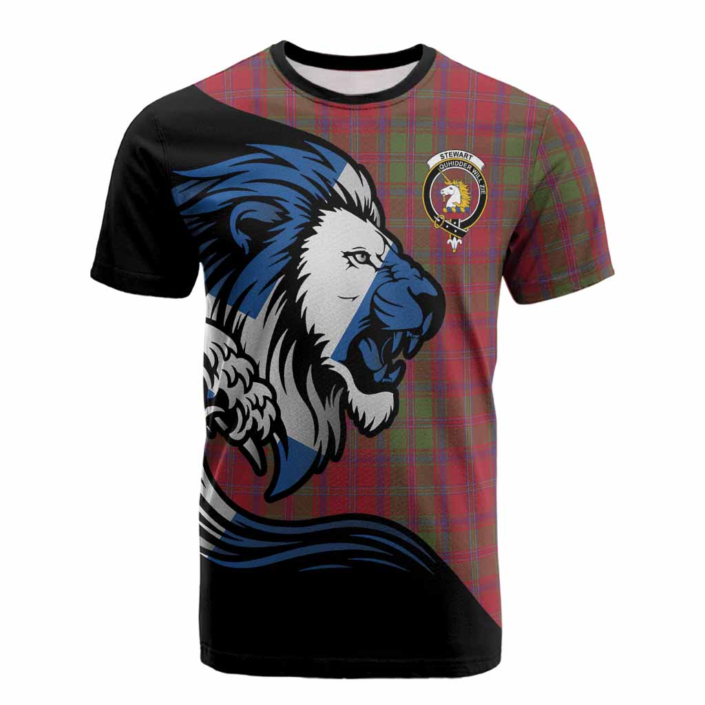 Stewart (Stuart) of Appin Tartan Crest Cotton T-shirt Scottish Golden Lions Wave Flow
